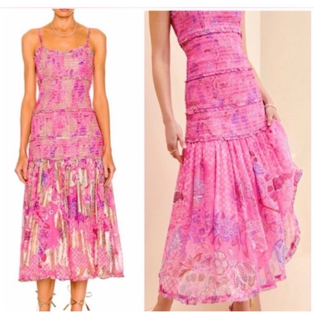 Hemant & Nandita Isha Midi Dress in Pink. Size Small